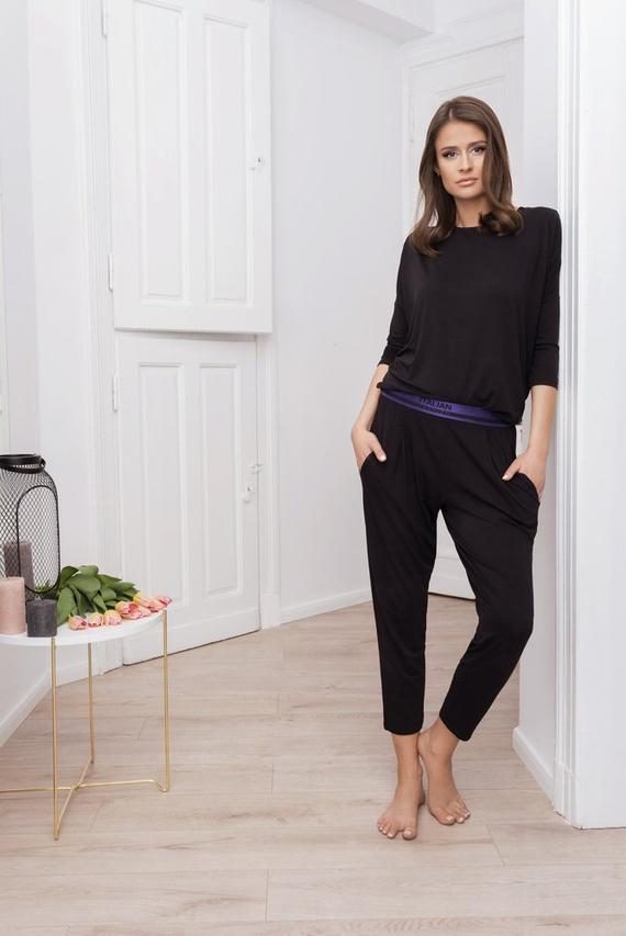 Styl Dámská souprava s 3/4 rukávy, délka.kalhoty Italian Fashion černé