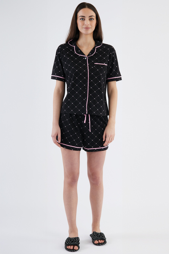 Coraline Dámské pyžamo Sorbetto černé - košilový top, krátké šortky, 100% bavlna