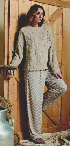 Sofie Dámské pyžamo Sorbetto beige - hřejivá sherpa, palazzo, elegantní a měkké