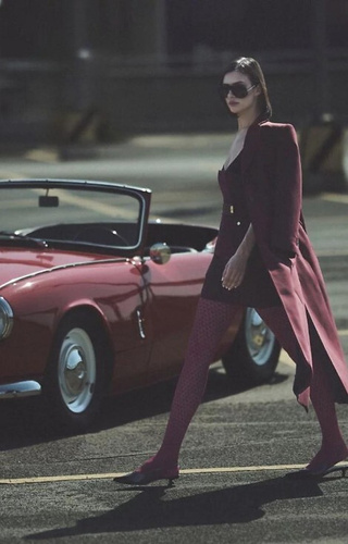 1233 Punčocháče Cherie Gabriella 60 den vínové - vzor srdce, 3D