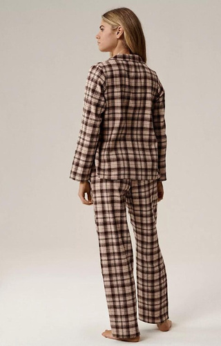 NLP-505 Atlantic dámské pyžamo hnědé - flanel, zapínání na zip, kostkovaný, bavlna