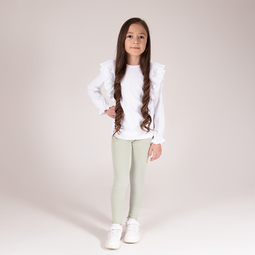 141525 Dívčí žebrované legíny Nicol - bavlna s elastanem, s volánem, olivově zelené