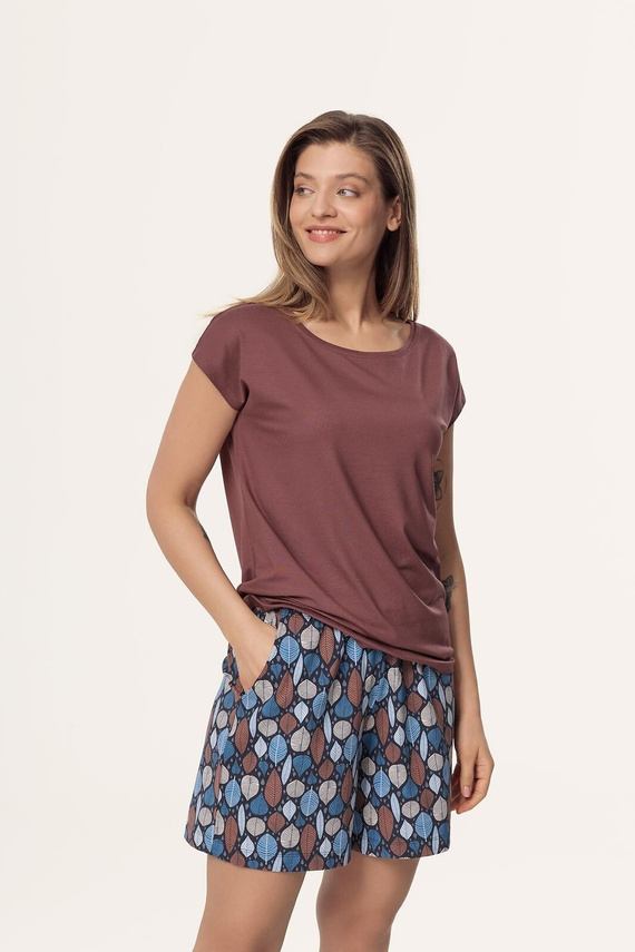 Dámské pyžamo Matilda PI71 Mefemi by Nipplex hnědá - viskóza, bavlna šortky