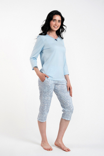 Salli Dámské pyžamo 3/4 rukávy a 3/4 kalhoty Italian Fashion - modrá/potisk