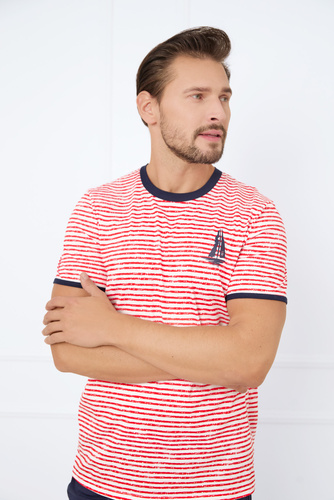 Flota Pánské pyžamo s krátkým rukávem, šortky Italian Fashion - potisk červená/modrá