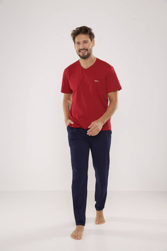 624 Kevin Forex Pánské pyžamo - bordó - tmavě modré