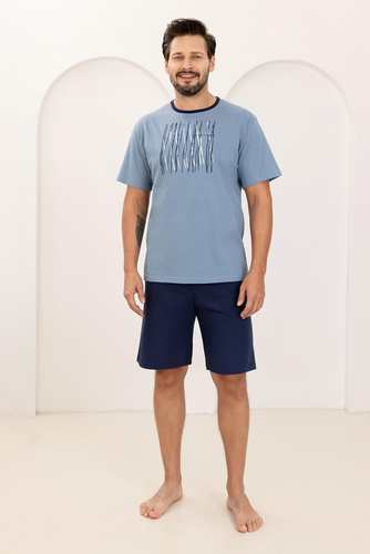 Pánské pyžamo 500 Regina blue- 100% bavlna, krátký rukáv + šortky, lehké a pohodlné na léto