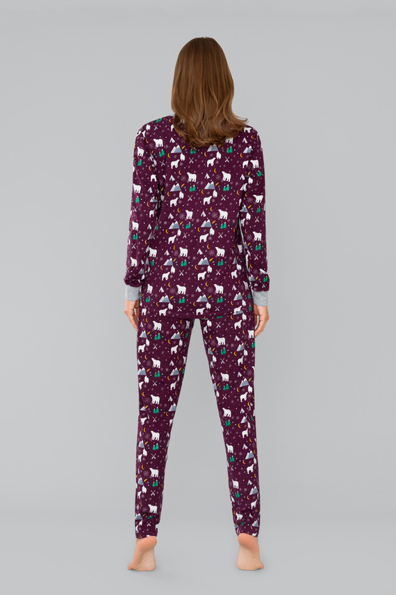 Ava Dámské pyžamo a kalhoty s dlouhým rukávem Italian Fashion - potisk vínová barva