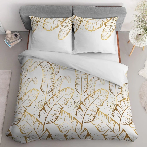 4681 B Home Satin Pościel satynowa liście Detexpol biały