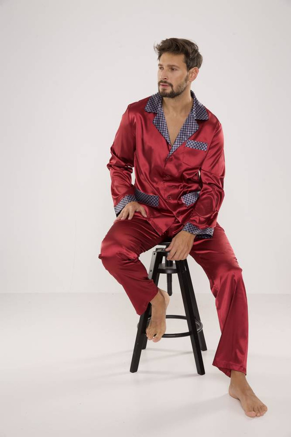 939 Pánské saténové bordó pyžamo