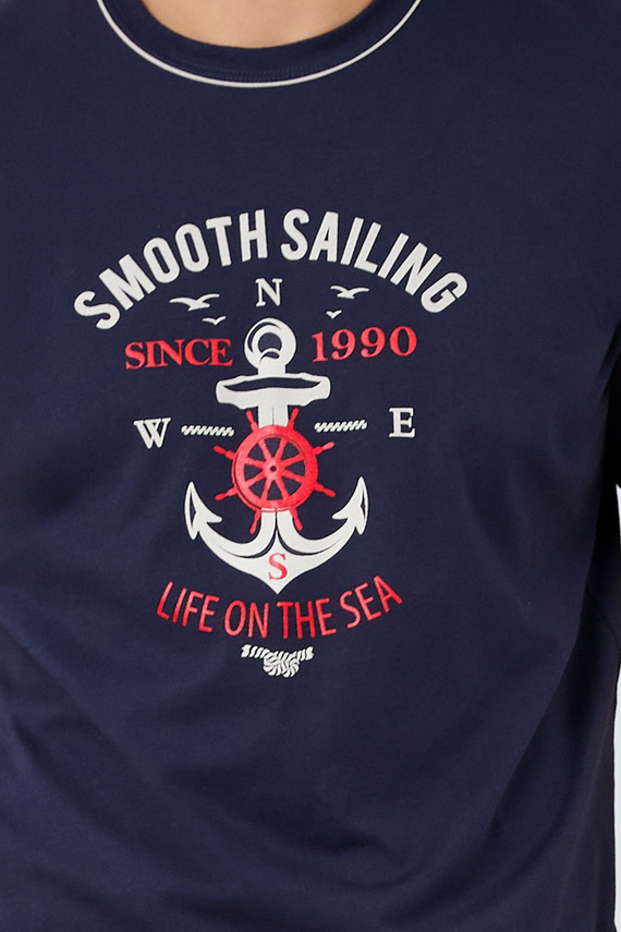 Port Pánské pyžamo s krátkým rukávem, šortky Italian Fashion - tmavě modré