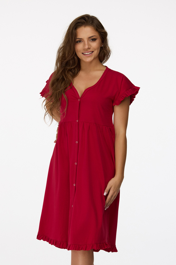 ne. 22 Těhotenská noční košile Senizo bordó 100% bavlna, krátký rukáv, zapínání na knoflíky při kojení