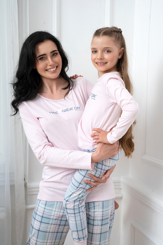 Glamour Dámské pyžamo s dlouhým rukávem a dlouhými kalhotami Italian Fashion - růžová/potisk