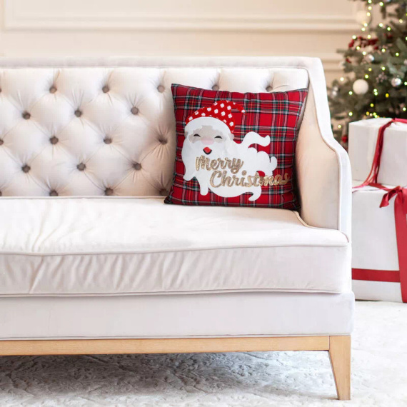 Chp 165 Eurofirany Vánoční povlak na polštář - červený kostkovaný se Santa Clausem a nápisem