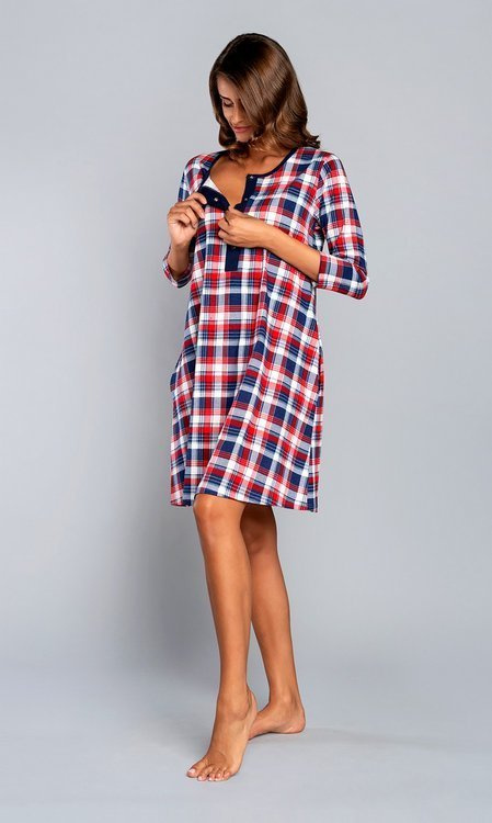 Rugia mateřská a kojící noční košile 3/4 rukáv italská móda - červená