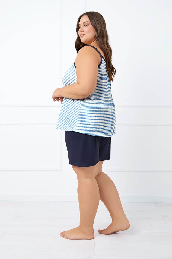 Flota Dámské pyžamo s úzkými ramínky, šortky Italian Fashion - modrá/modrý potisk