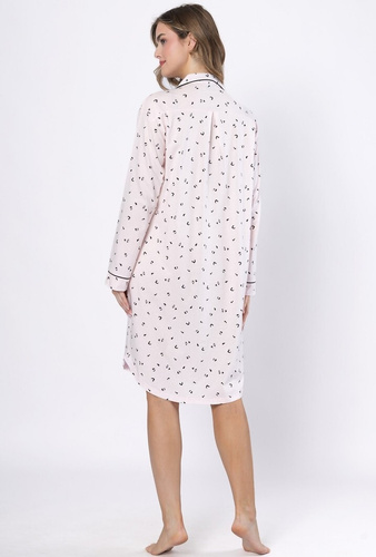 Noční košile Laveza Angela 1619 - světle růžová, bavlna, dlouhý rukáv, zapínání na knoflíky