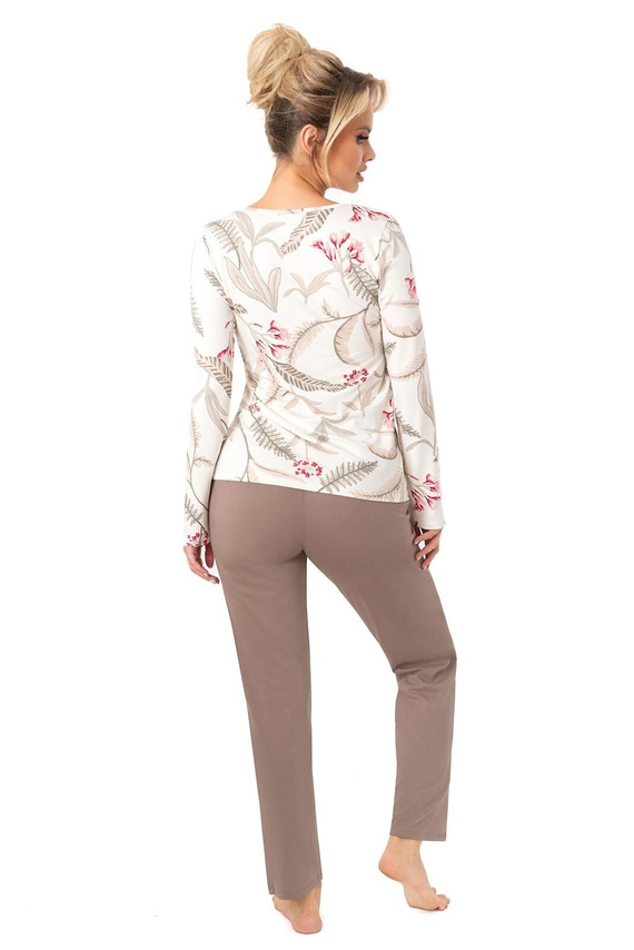 Dámské pyžamo Michelle Donna beige - viskóza, dlouhý rukáv | Pohodlí a elegance na noc
