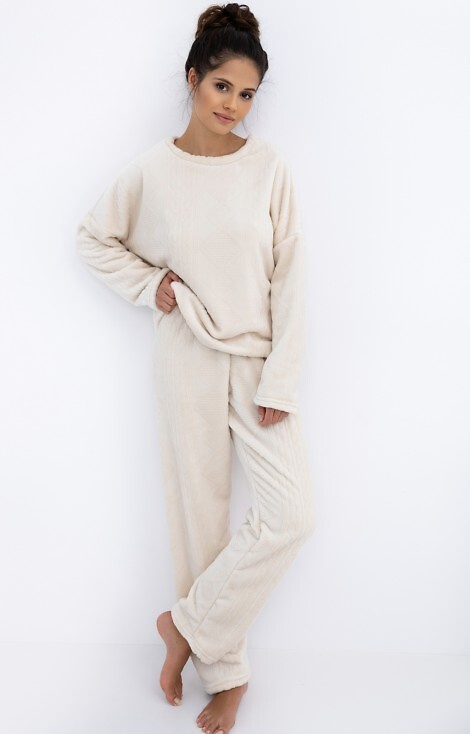 Dámské pyžamo Bridget Homewear Sensis - hřejivé, měkký úplet, barva ecru