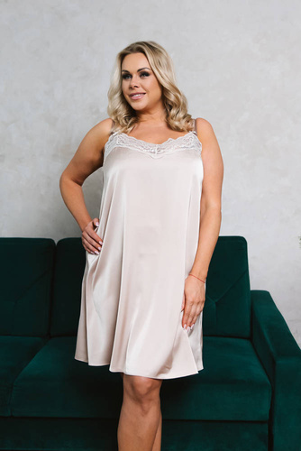 Noční košile na dotek s úzkými ramínky, krátká Italia Fashion - béžová