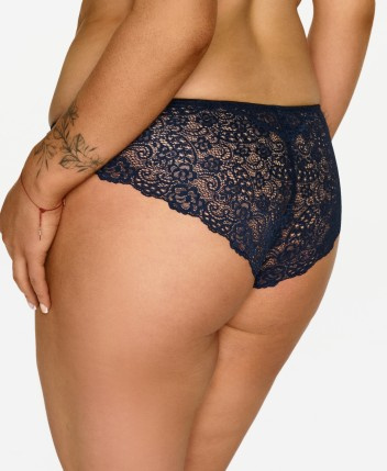 2619 Lupoline - tmavě modré klasické kalhotky s krajkou a zlatými detaily