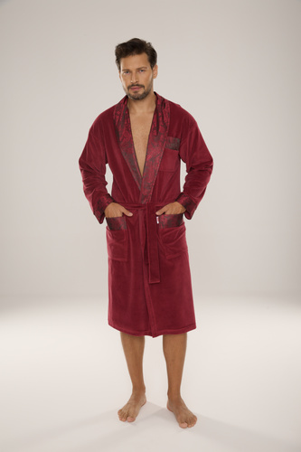 868 Noblesní pánský velurový župan De Lafense - elegantní, měkký, prémiový, vínový
