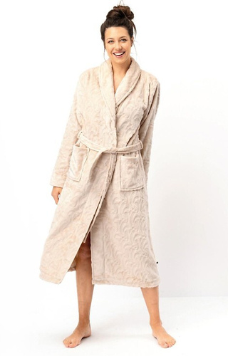 LG: dámský župan Klíč - béžový, měkký, šálový límec