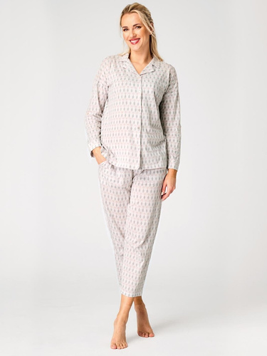 Dámská bavlněná pyžama LNS 879 Key béžová s knoflíky a pastelovým vzorem