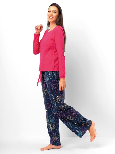 Dámské pyžamo Key LNS 750 malpberry - bavlněné, s dlouhým rukávem, pohodlné
