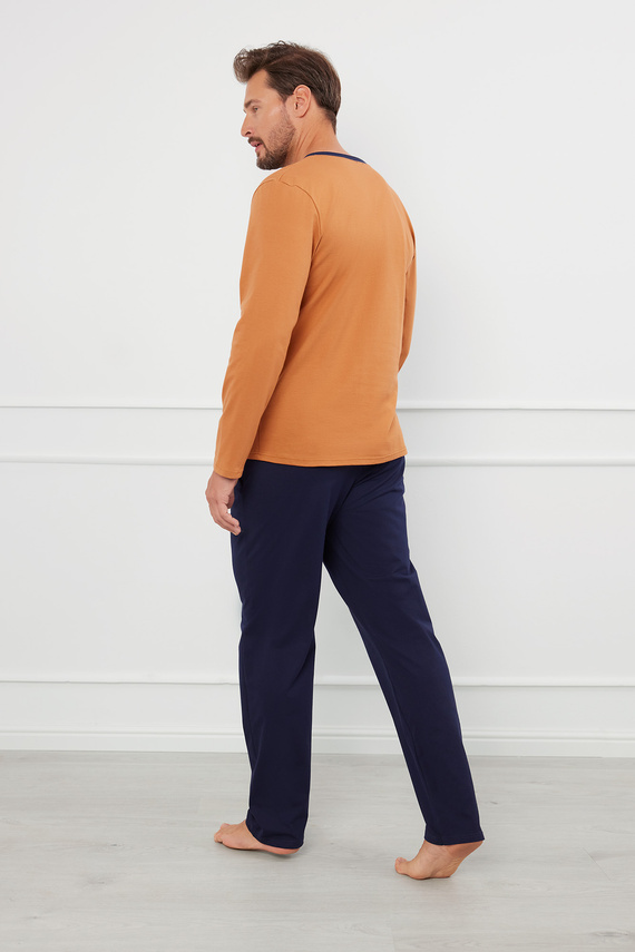 Julius Pánské pyžamo s dlouhým rukávem, dlouhé kalhoty Italian Fashion - koňaková/zelená