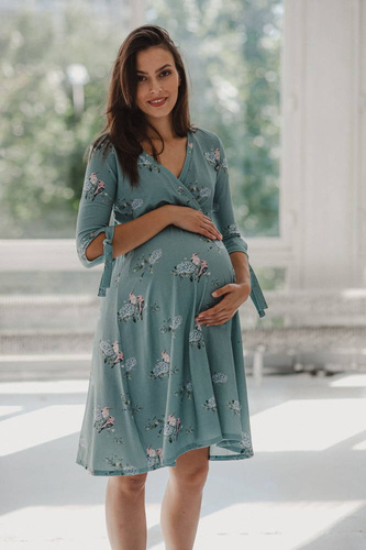 Two Ways MIDI Sukienka ciążowa i do karmienia Milk&Love eukaliptus w hortensje