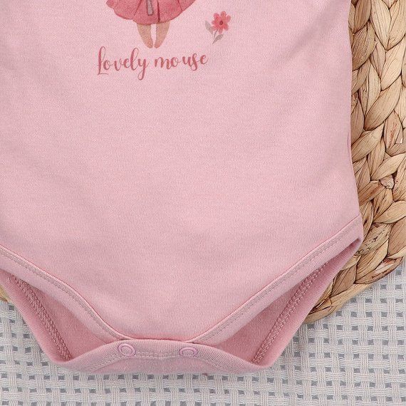 Dětské body Nini Little Mouse organická bavlna zapínání na rameni krátký rukáv