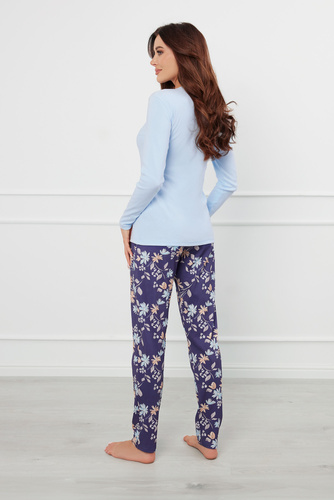 Pulia Dámské pyžamo s dlouhým rukávem, dlouhé kalhoty Italian Fashion - modrá/potisk