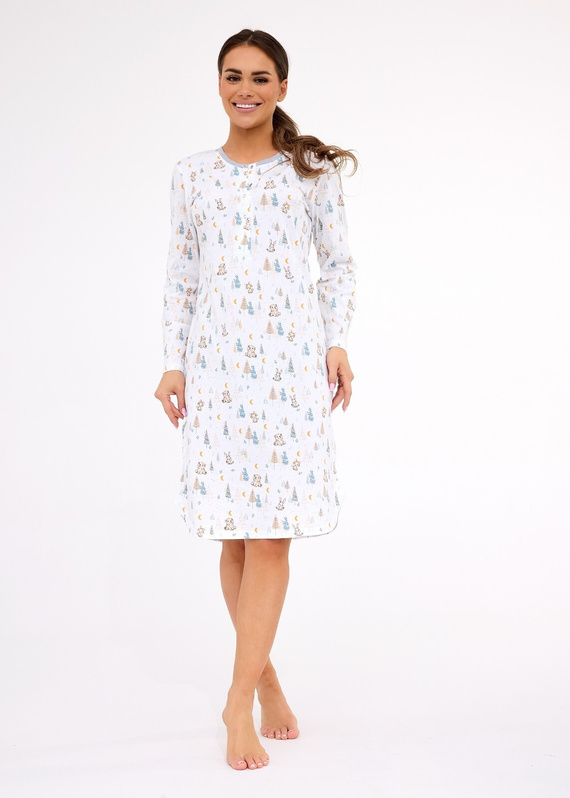Dámská noční košile 777/436 Cornette Fox 3 ecru - bavlna, zapínání na patentky, pohodlný střih
