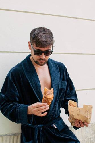 712 Velurový pánský župan De lafense - tmavě modrý