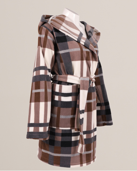 031 De Lafense županová přikrývka - hřejivý fleecový dámský župan Super Cozy, hnědý