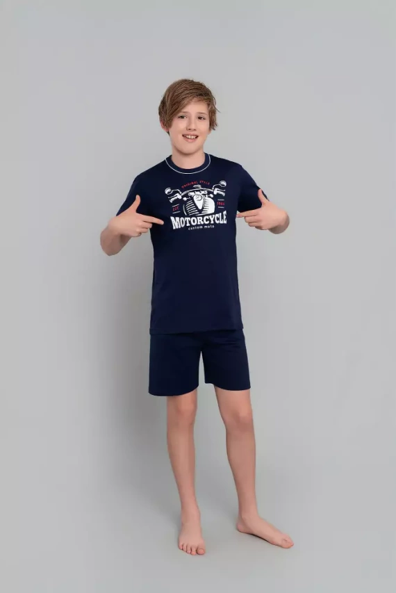 Chlapecké pyžamo Gibson s krátkým rukávem, kalhoty Italian Fashion - tmavě modré