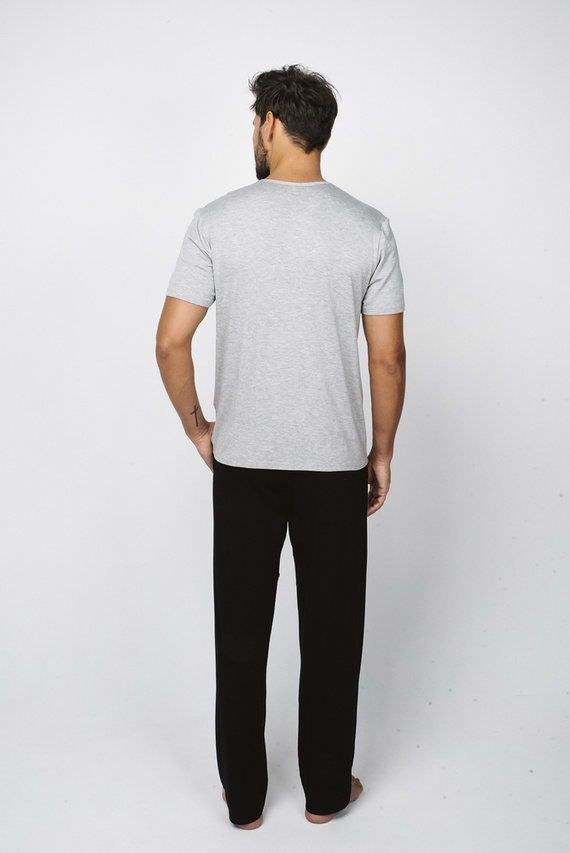 Dallas Pánské pyžamo s krátkým rukávem, dlouhé kalhoty Italian Fashion- melange/black