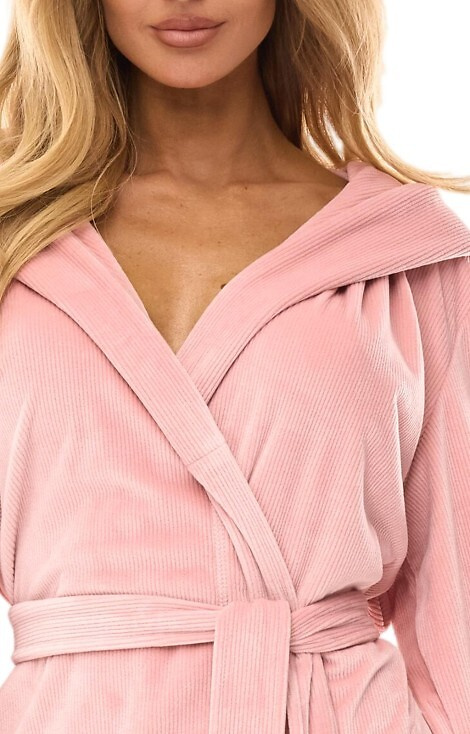 2509 Dámský župan L&L Luna krátký s kapucí pudrově růžový - pohodlný a lehký