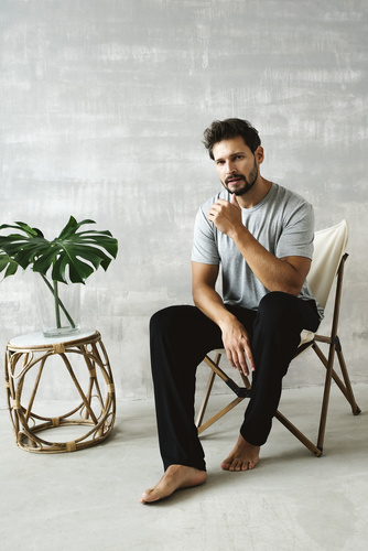 Dallas Pánské pyžamo s krátkým rukávem, dlouhé kalhoty Italian Fashion- melange/black