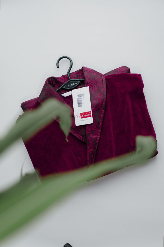 866 Noble Pánský velurový župan De Lafense - krátký, elegantní, bavlna - vínový