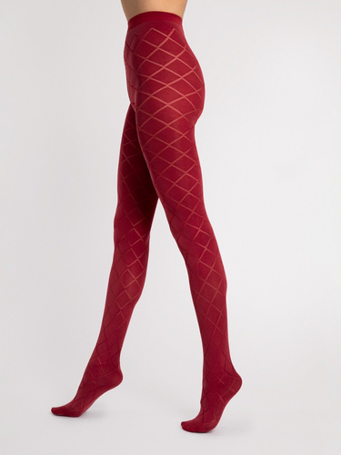 G 6129 Fusil Tights Fiore 40 den třešňově červená- geometrické kosočtverce, mikrovlákno