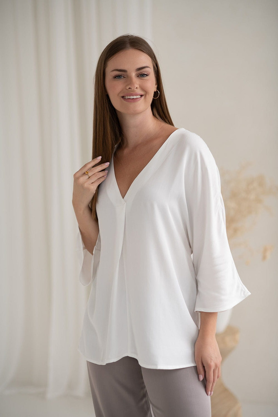 Mamafullness Těhotenská halenka pro kojící Milk&Love bílá - viskóza, 3/4 rukáv, oversize