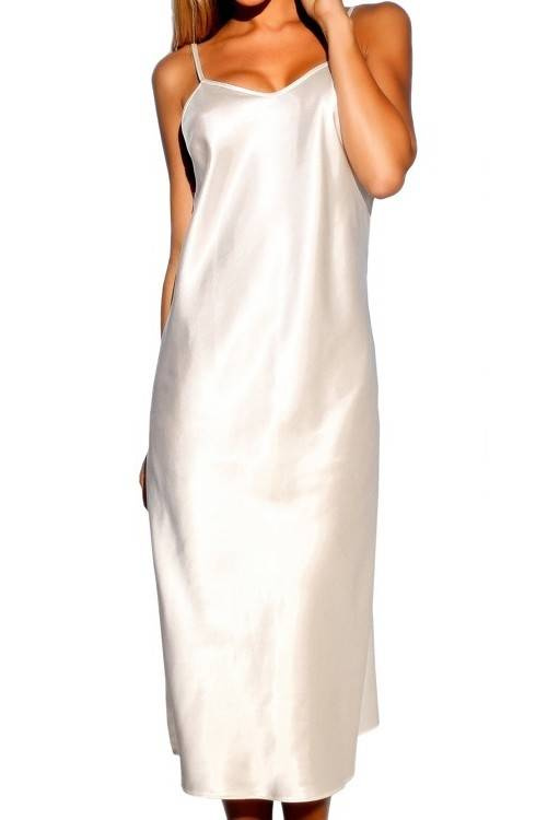 Argentina Kalimo - dámský saténový slip bez ramínek, elegantní midi noční košile, ecru barva