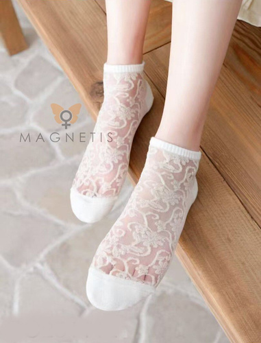 Stopky CC-251112 – dámské bavlněné s ažurovou síťkou ecru