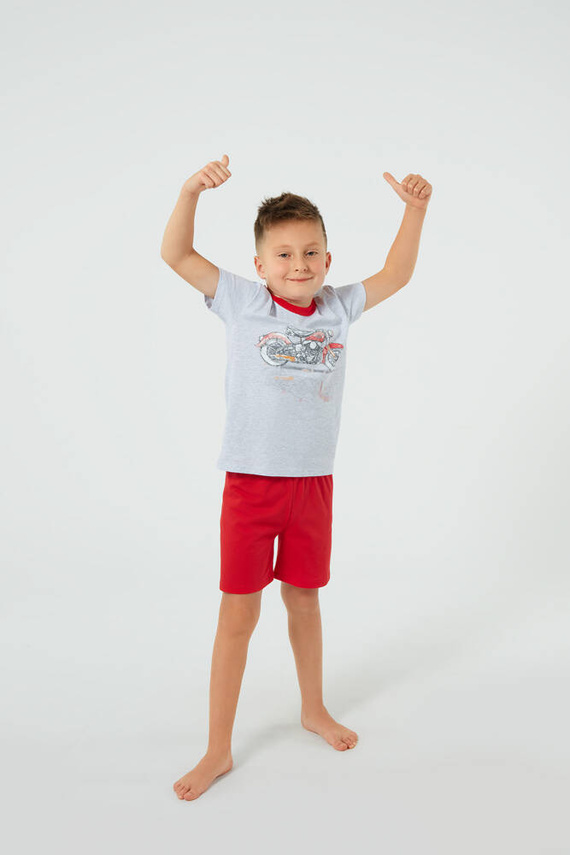 Chlapecké pyžamo Junak s krátkým rukávem, šortky Italská móda - j.melanž/červená