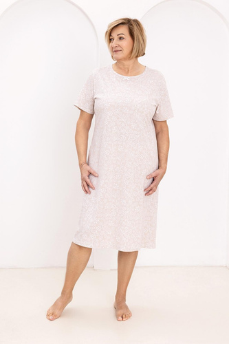 169 Noční košile Regina v béžové barvě - bavlna, květinový vzor, půlkruhový výstřih