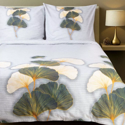 31510/1 Flannelove Darymex šedozelené listy ginkga - sada, 100% bavlna, hřejivá a měkká