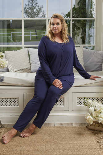 Song Dámské pyžamo s dlouhým rukávem a dlouhými kalhotami Italian Fashion - tmavě modré