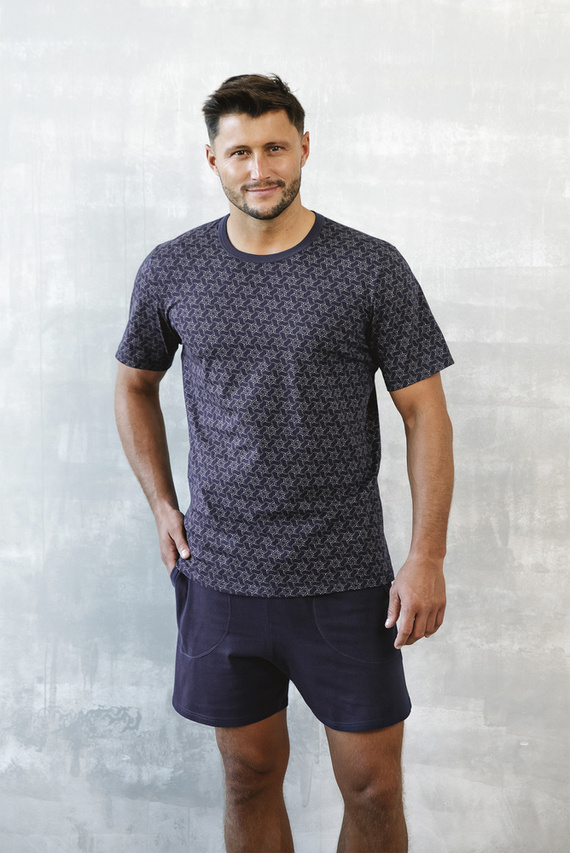 Ricardo Pánské pyžamo s krátkým rukávem, šortky Italian Fashion - tmavě modrá/potisk